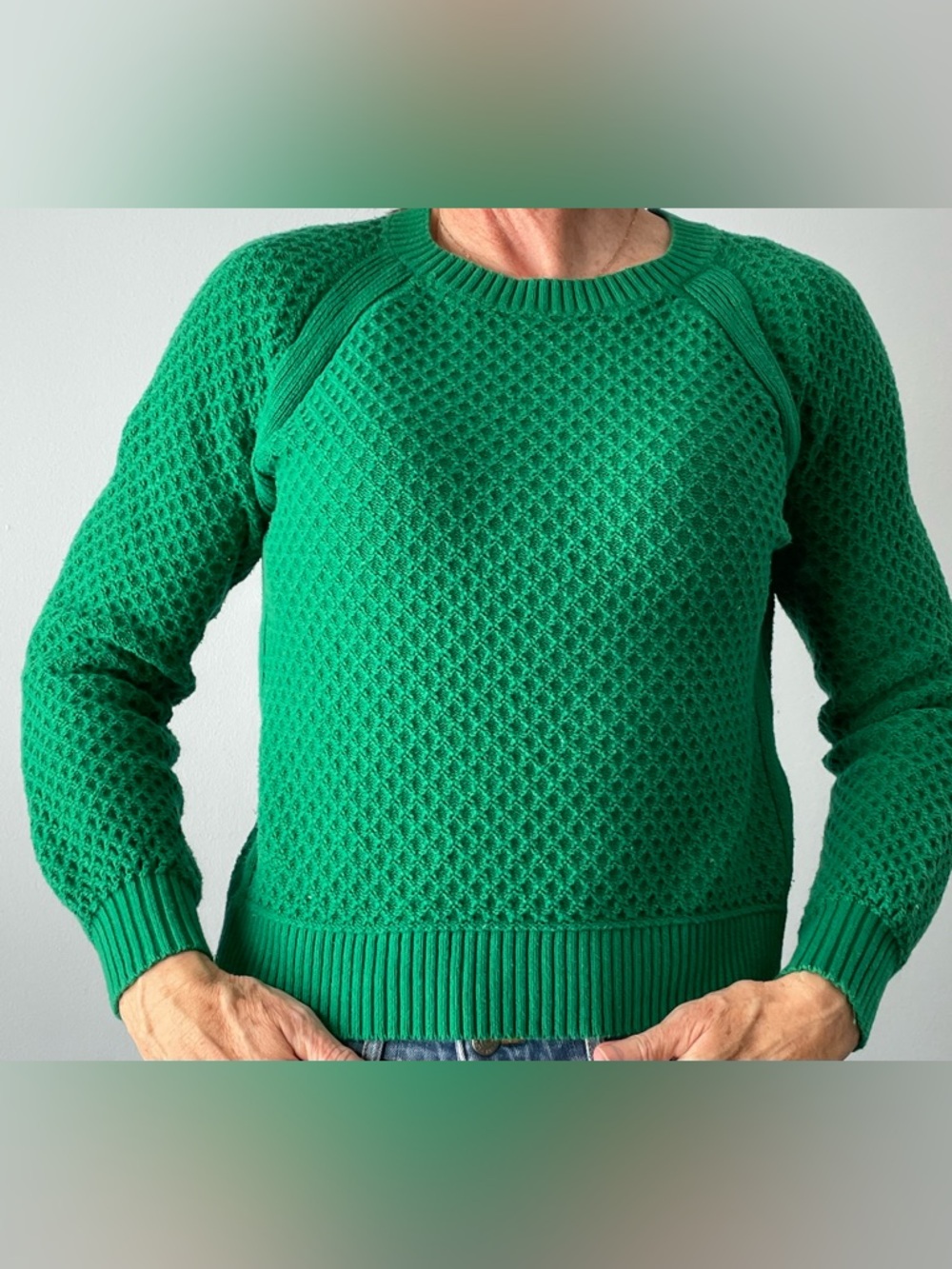 LOFT Bright Emerald Honeycomb Knit Crewneck Sweater